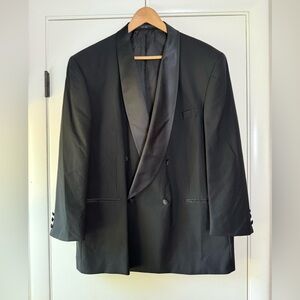 Albert Nipon Wool Black Tuxedo Jacket Blazer Satin Lapel w/ Ormond Bow Tie 48R